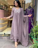 Gosriki Women'S Rayon Blend A-Line Embroidered Kurta With Pant & Dupatta (Sharmi Lavender-Gs_5Xl_Lavender_Xxxxx-Large),Lavender,5,B0DKXKDWCH