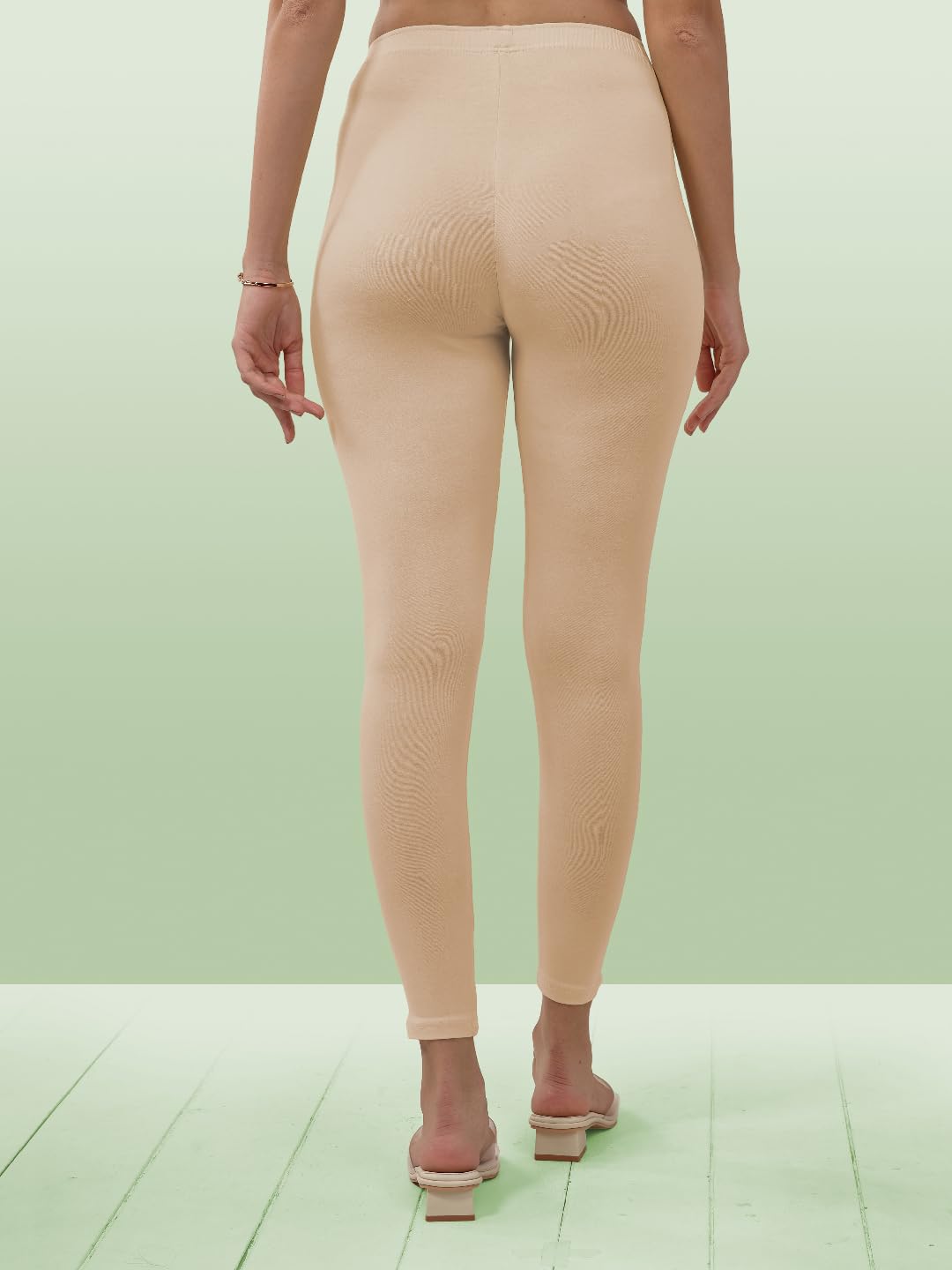Lyra Women Solid Premium Cotton Ankle Length Leggings | Mid-Waist | Fashionwear Beige L