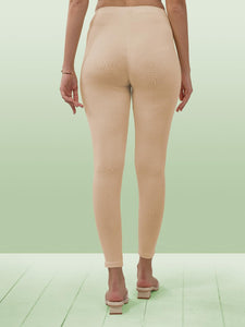 Lyra Women Solid Premium Cotton Ankle Length Leggings | Mid-Waist | Fashionwear Beige L