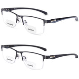 ZERPEET 2 Pack Men's Bifocal Reading Glasses Clear Top Blue Light Blocking,Lightweight Rectangular Semi-Rimless Metal Frame TR90