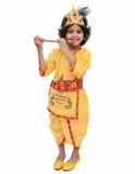 BookMyCostume Cotton Krishna Dress For Baby Boy|Print Shri Krishna Costume For Kids With Patka,Flute,Mukut & Mala|Janmashtami Ph