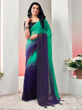 Satrani Women'S Georgette Dyed Padding Ready To Wear Saree With Unstitched Blouse Piece (4Rs106N_Teal Green & Navy Blue6)