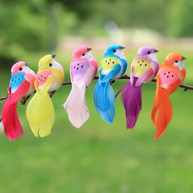 LWINGFLYER 6pcs Artificial Spring Birds Clip on Colorful Bird for Crafts Tree Ornaments Decoration Season Decor (Colorful Sparro