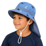 Vritraz Kids Whale Print Sun Hat For Boys & Girls | Upf 50+ Uv Protection Bucket Hat With Wide Brim, Neck Flap & Adjustable Chin