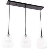 Living District Kason 3-Light Mid-Century Metal Pendant In Black And Clear