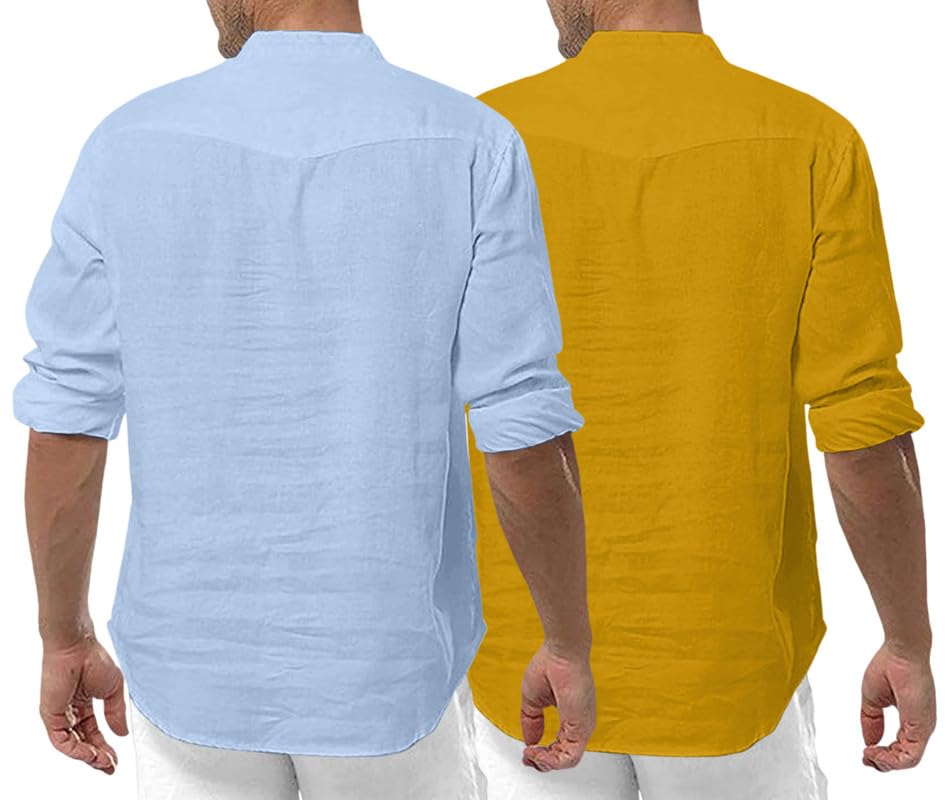 Royalscout Men'S Cotton Polyester Blend Solid Regular Fit Full Sleeve Short Kurta | Ethnic, Lightweight Summer Kurta For Daily & Occasion Use Sky-Gold 3Xl