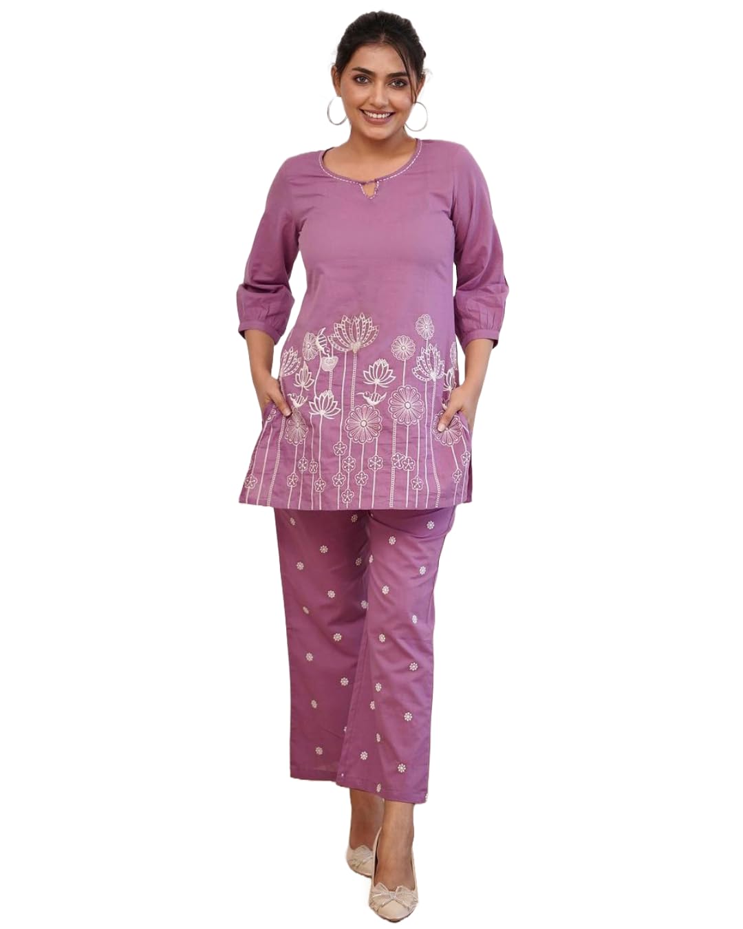 Anni Designer Women'S Cotton Blend Straight Embroidered Kurta With Pant Set (Sapna Multi_S_Multi_Small) Multicolour,Multicolour,S