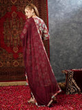 Gosriki Women'S Cotton Blend Straight Printed Kurta With Pant & Dupatta (Tashi Wine-Jl-Gs_L_Wine_Large),Wine,,B0D73VZBYT