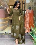 Gosriki Women'S Rayon Viscose Anarkali Printed Kurta With Pant & Dupatta (Gangori Mehandi-Vks01-Gs_Xl_Mehandi_X-Large),Mehandi,,B0DX24WBNN
