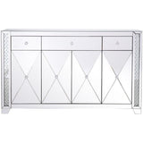 Elegant Decor Modern 4 Door 60 Clear Crystal Mirrored Sideboard