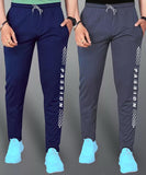LookMark Men's Combo Slim Fit Solid Lycra Blend Full Elastic Sport Wear Running Gym Stretchable Jogger Track Pant in Navy & Grey Color(Track 05 Navy-Track 05 Grey-M),Navy-Grey