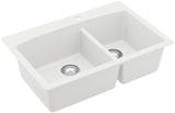 Karran Drop-In Quartz Composite 33 in. 1-Hole 60/40 Double Bowl Kitchen Sink in White