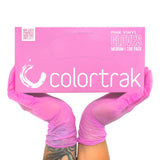 Colortrak Disposable Gloves - Single-Use, Powder Free Vinyl, Latex-Free, Sanitary Hair Stylist/Barber - Pack of 100, Pink, Mediu