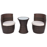 vidaXL Poly Rattan 3-Piece Brown Bistro Set - Stackable Table and Chairs with Cream-White Cushions for Garden, Patio, Balcony