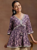 Libas Womens Printed Silk Blend A-Line Kurti For Women Purple M