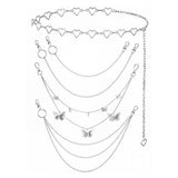 Sannidhi 5Pcs Waist Chain For Woman Silver Chain Belts For Dresses Jeans Pants Hearts Butterfly MultiLayer Hip Hop Waist Belt F