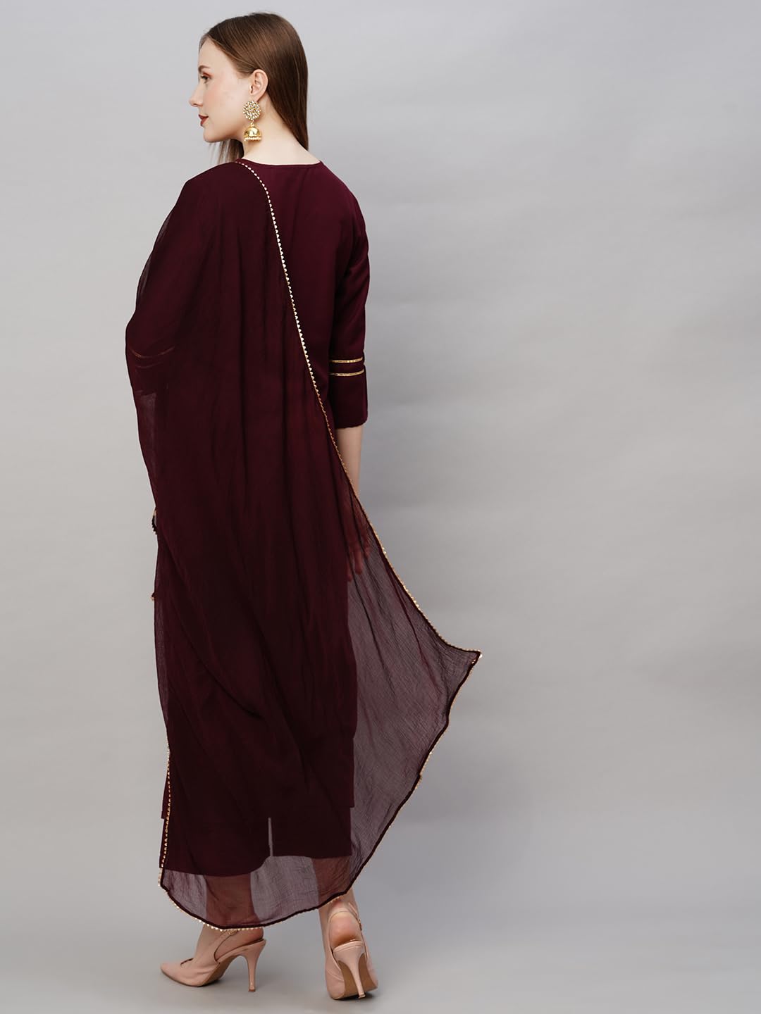 Gosriki Women'S Cotton Blend Floral Straight Kurta With Pant & Dupatta (Dacia-Gs_Maroon_Large),Maroon,,B0CGD6GBPR