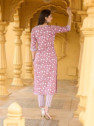 Anni Designer Women'S Cotton Blend Straight Printed Kurta With Pant Set (Jayani-Wine_Xl_Wine_X-Large),Wine,XL,Cotton Blend,Casual,Kurta