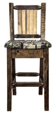 Montana Woodworks Homestead Collection Barstool With Upholstered Seat, Woodland Pattern, Laser Engraved Pine Tree Design, Staine