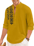 Royalscout Men'S Regular Fit Stylish Embroidered Design Cotton Blend Full Sleeve Short Straight Kurta Shirt Gold
