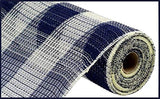 Faux Jute & Large Check Deco Mesh, 10.5 Inch x 10 Yards (Navy, Cream)
