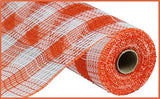 Small Check/Faux Jute Deco Mesh, 10.5 Inch x 10 Yards (Orange, White)