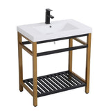 Elegant Kitchen And Bath 30 Inch Single Bathroom Metal Vanity With Shelf - Golden Black