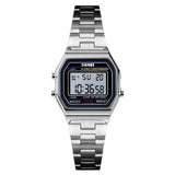 Skmei Women'S Men'S Digital Electronic Square Led Sports Watch Multifunction Waterproof Daily Alarm Gold-Tone Stainless Steel St