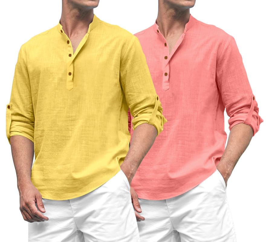 Royalscout Combo Of Men'S Solid Cotton Blend Full Sleeve Straight Kurta Shirt (Pack Of 2)