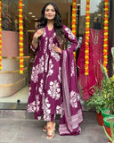 Gosriki Women'S Rayon Blend Anarkali Printed Kurta With Pant & Dupatta (Jasiwal Wine-Vks01-Gs_4Xl_Wine_Xxxx-Large),Wine,4,B0DP2BLMD6