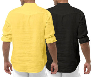 Royalscout Men'S Cotton Polyester Blend Solid Regular Fit Full Sleeve Short Kurta | Ethnic, Lightweight Summer Kurta For Daily & Occasion Use Yellow-Black Yellow-Black 3Xl