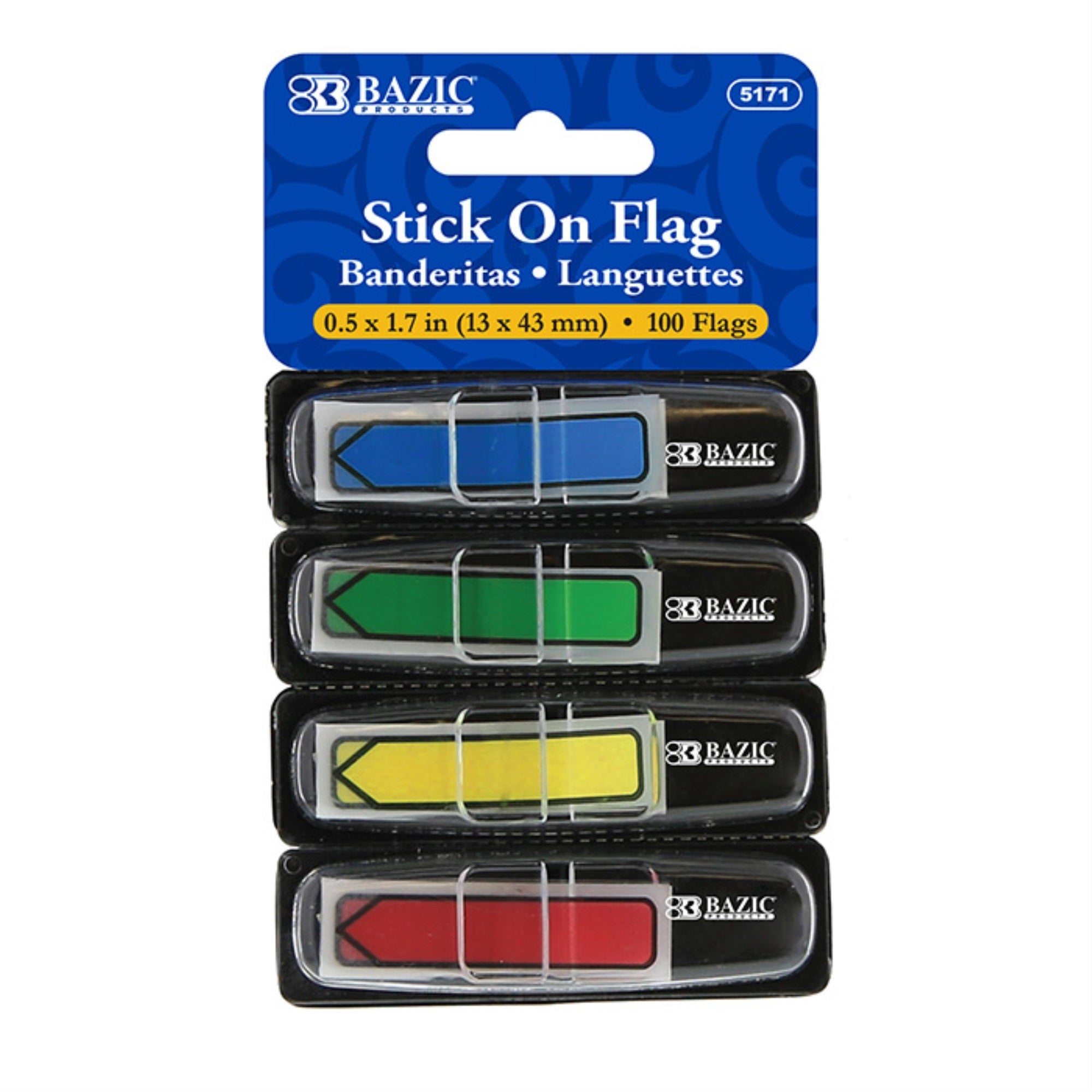 Bazic 25 Ct. 0.5 X 1.7 Neon Color Printed Arrow Flags W/ Dispenser (4/Pack) / Box Qty - 24