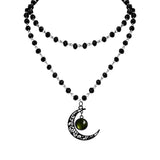 Rrdaily Gothic Moon Crystal Necklace Punk Style Moon Pendant Necklaces Vintage Black Crescent Necklace Dark Gothic Necklaces Cos