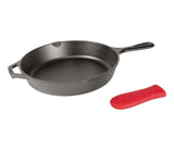 Lodge Cast Iron Skillet with Red Silicone Hot Handle Holder 12-inch-New