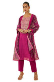 Soch Womens Fuchsia Chanderi Suit Set With Print And Embroidery
