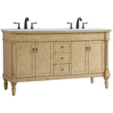 Elegant Decor Lexington 60 Double Marble Top Bathroom Vanity In Antique Beige