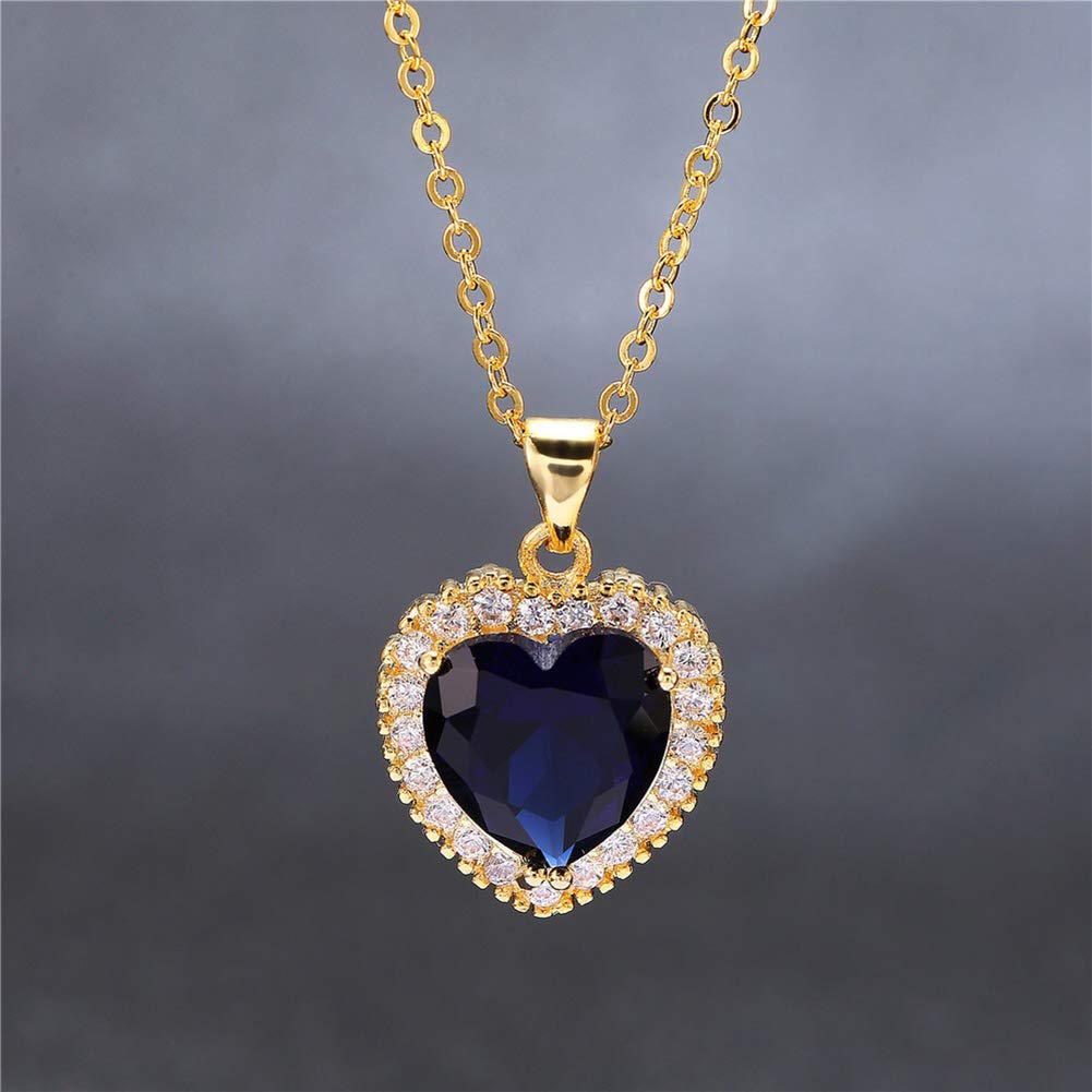 AILUOR Titanic Heart of the Ocean Necklace, Gold Plated Blue Sapphire Crystal Necklace Pendants Jewelry Valentines Mother's Day