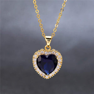 AILUOR Titanic Heart of the Ocean Necklace, Gold Plated Blue Sapphire Crystal Necklace Pendants Jewelry Valentines Mother's Day