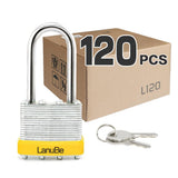 LanuBe Lock Laminated keyed Padlock (1-9/16, 40mm), keyed Alike Locks, Long Shackle,Marked Yellow Plastic Hoop, Pack of 120