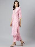 Anni Designer Women'S Polycotton Straight Printed Kurta With Palazzo (Kinju Pink_S_Pink_Small),Pink,S,Polycotton,Straight,Palazzo