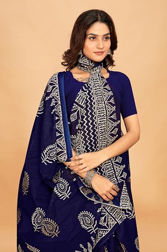 Tamaira Fashion Women'S Plain Cotton Saree (2508_Indigoblue_Indigo Blue)