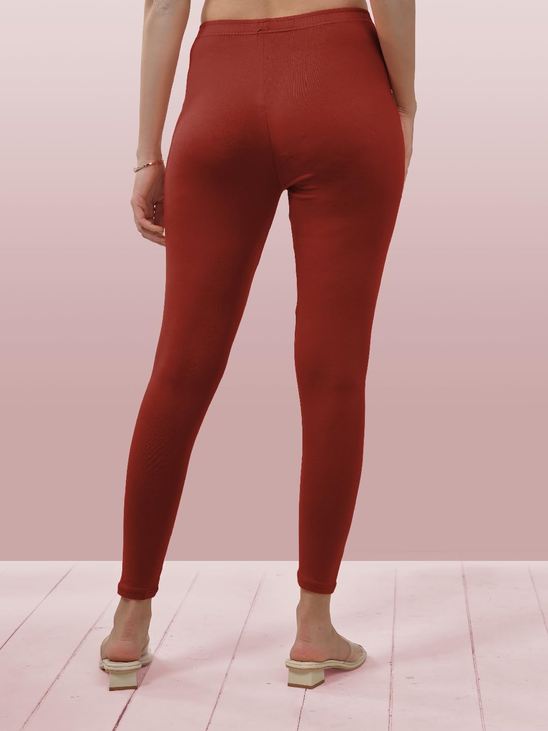 Lyra Women Solid Premium Cotton Ankle Length Leggings | Mid-Waist | Fashionwear Redish Orange L