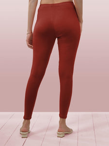 Lyra Women Solid Premium Cotton Ankle Length Leggings | Mid-Waist | Fashionwear Redish Orange L