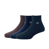 Peter England MenS Cotton Quarter Length Socks (Pack Of 3) Brown, Navy, Black