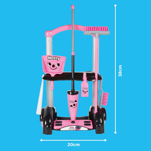 Casdon Henry & Hetty Toys - Hetty Cleaning Trolley - Pink Hetty-Inspired Toy Playset with Mop, Brushes, Dustpan, & Accessories -