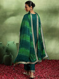 Libas Womens Yoke Design Silk Blend Straight Kurta With Palazzos And Dupatta Green L