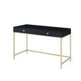 Benjara Writing Desk with 2 Storage Compartments, Black and Gold