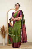 Flosive Womens Present Banarasi Soft Lichi Silk Saree Beautiful Jacquard Rich Pallu Design Work Zari Woven Kanjivaram Silk Style Saree With Soft Lichi Silk Blouse Piece Ayn Royal (G Green)