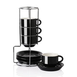 Sweejar Porcelain Espresso Cup & Saucer Set, Stackable Demitasse Cups with Metal Stand, 2.5 OZ for Latte,Coffee,Cafe Mocha,Tea, 