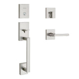Kwikset San Clemente Front Door Lock Handle and Deadbolt Set, Entry Handleset Exterior with Interior Reversible Lever, Satin Nic